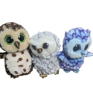 Ty Beanie Boos Owlette Sammy Oscar Plush Owl Trio 6" Stuffed animal toy birds